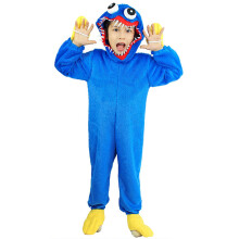 (3-4 Years, Blue) Poppy Playtime Huggy Wuggy Pajamas Cosplay Romper Costume Jumpsuit Fancy Dress Kids Nightwear Long Sleeve Loungewear