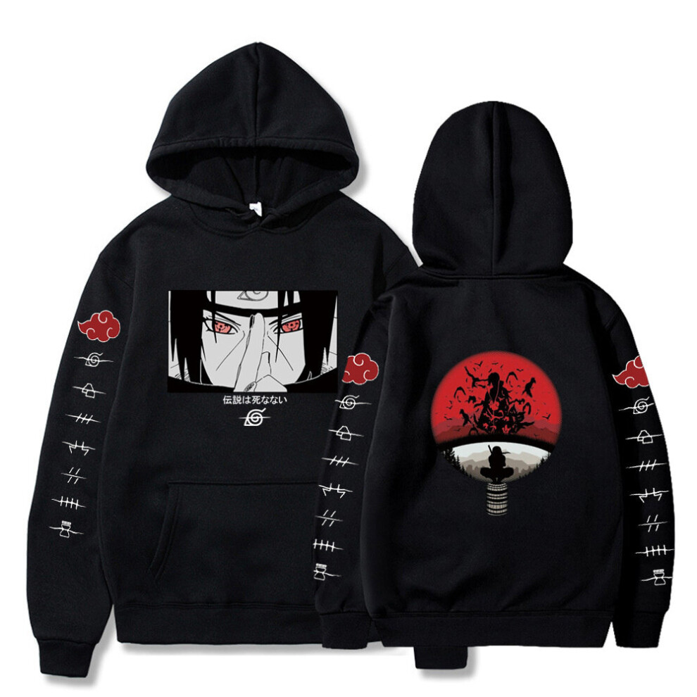 (XL, Black) Naruto Uchiha Itachi Print Unisex Tops Casual Winter Hoodie Sweatshirt Women Mens Hooded Pullover