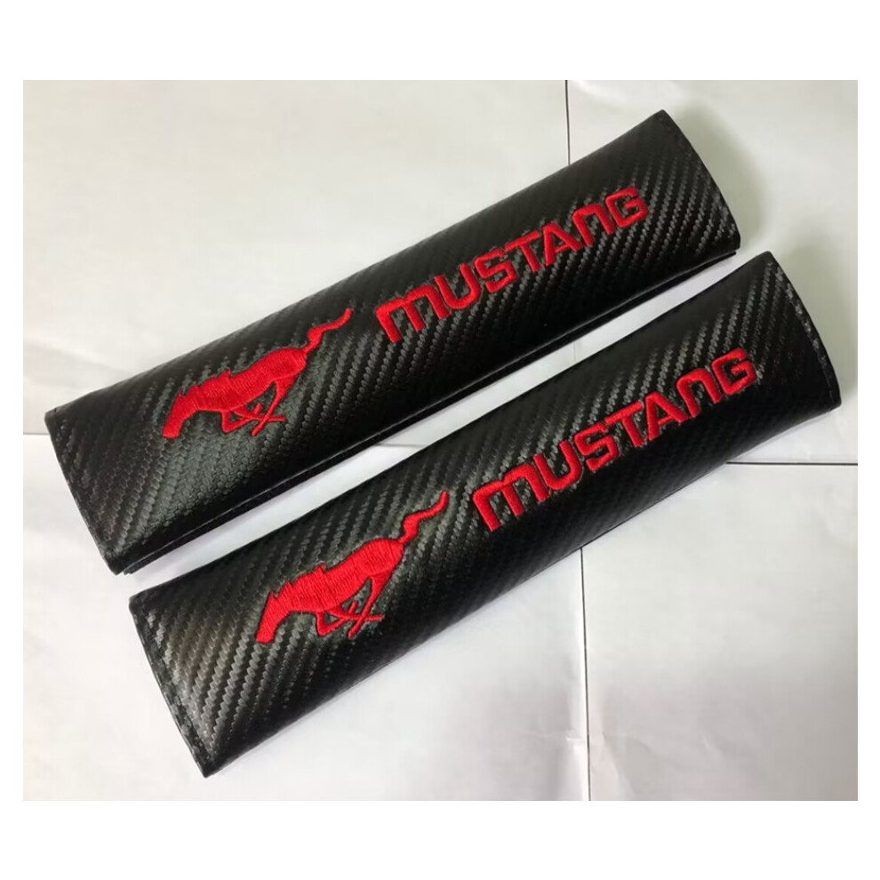 Newjass 2X Mustang Carbon Fiber Car Seat Safely Belt Cover Shoulder Pads