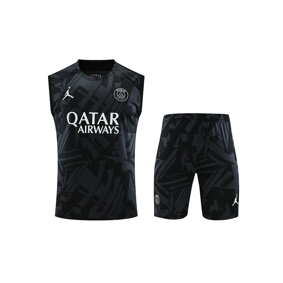 (L) 2023-2024 PSG Football Kit Sleeveless Training Shirt Suit Soccer Jersey Gray/Black