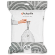 Brabantia 138744 PerfectFit Bin Liners (Size H/50-60 Litre) Thick Plastic Trash Bags with Tie Tape Drawstring Handles (40 Bags), White