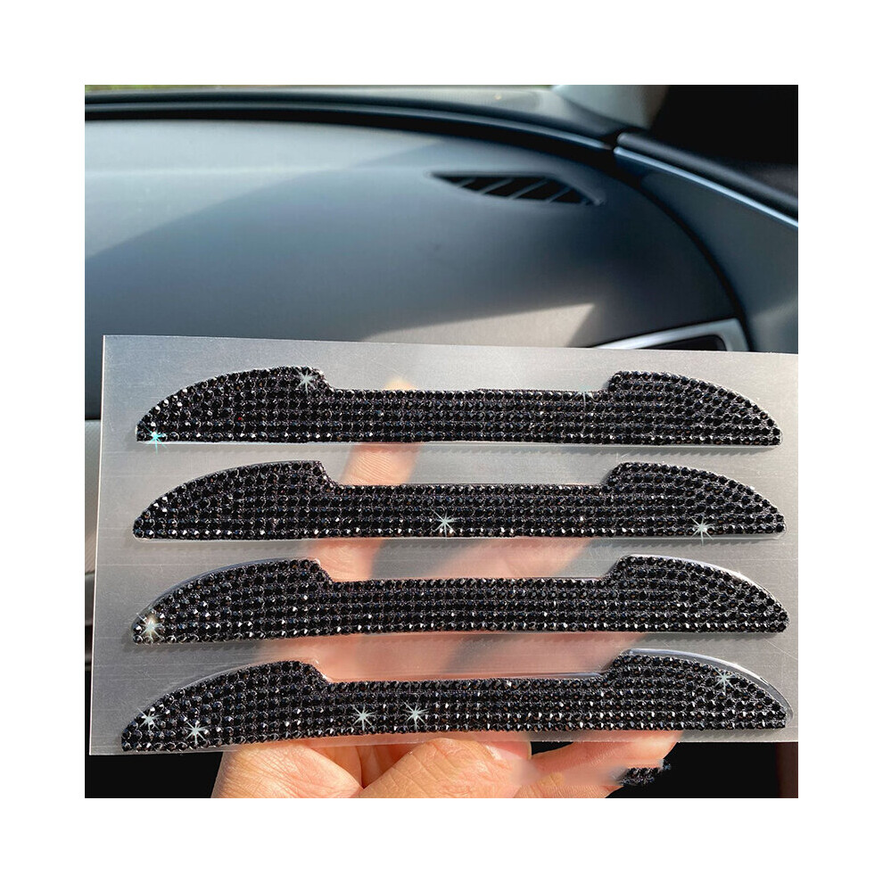 (Black) 4Pcs Universal Bling Crystal Rhinestone Car Rearview Mirror Door Edge Black 9312419627619