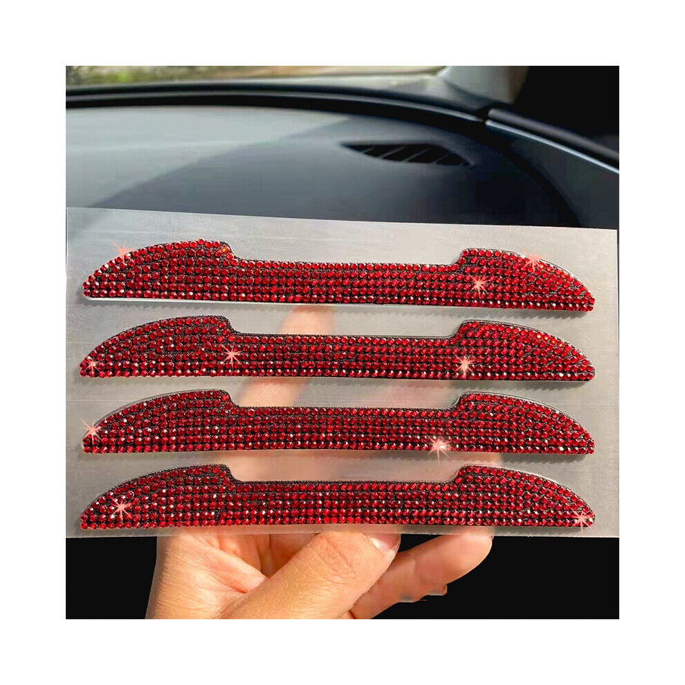 (Red) 4Pcs Universal Bling Crystal Rhinestone Car Rearview Mirror Door Edge Red 9312419627626