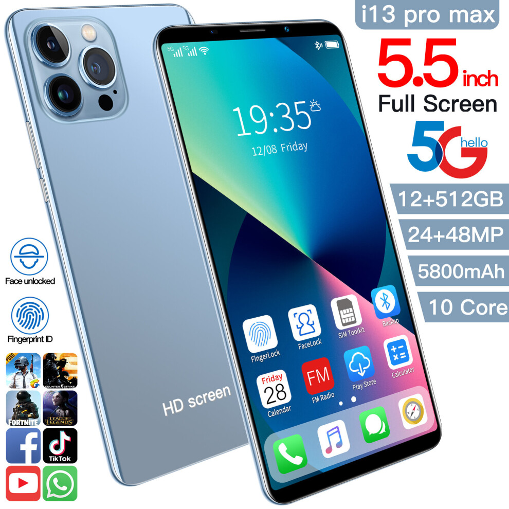 (Blue, 8GB+256GB) The latest model i13 Pro Max Smartphone 