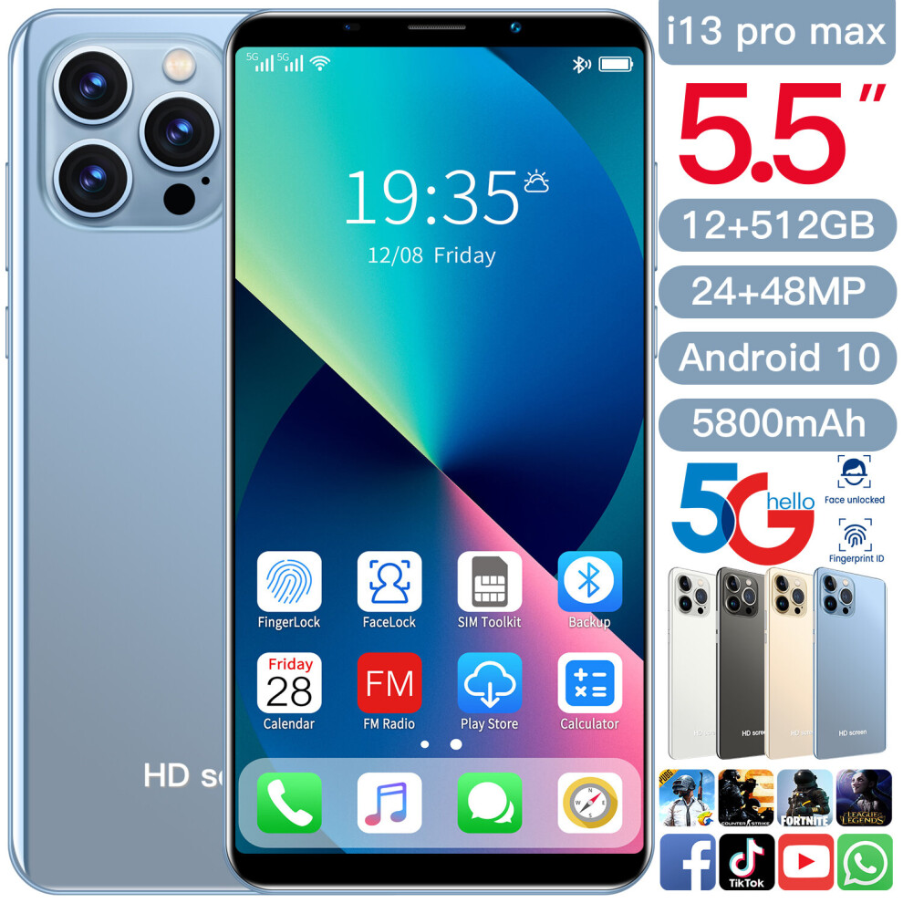 (Blue, 6GB+128GB) The latest model i13 Pro Max Smartphone 