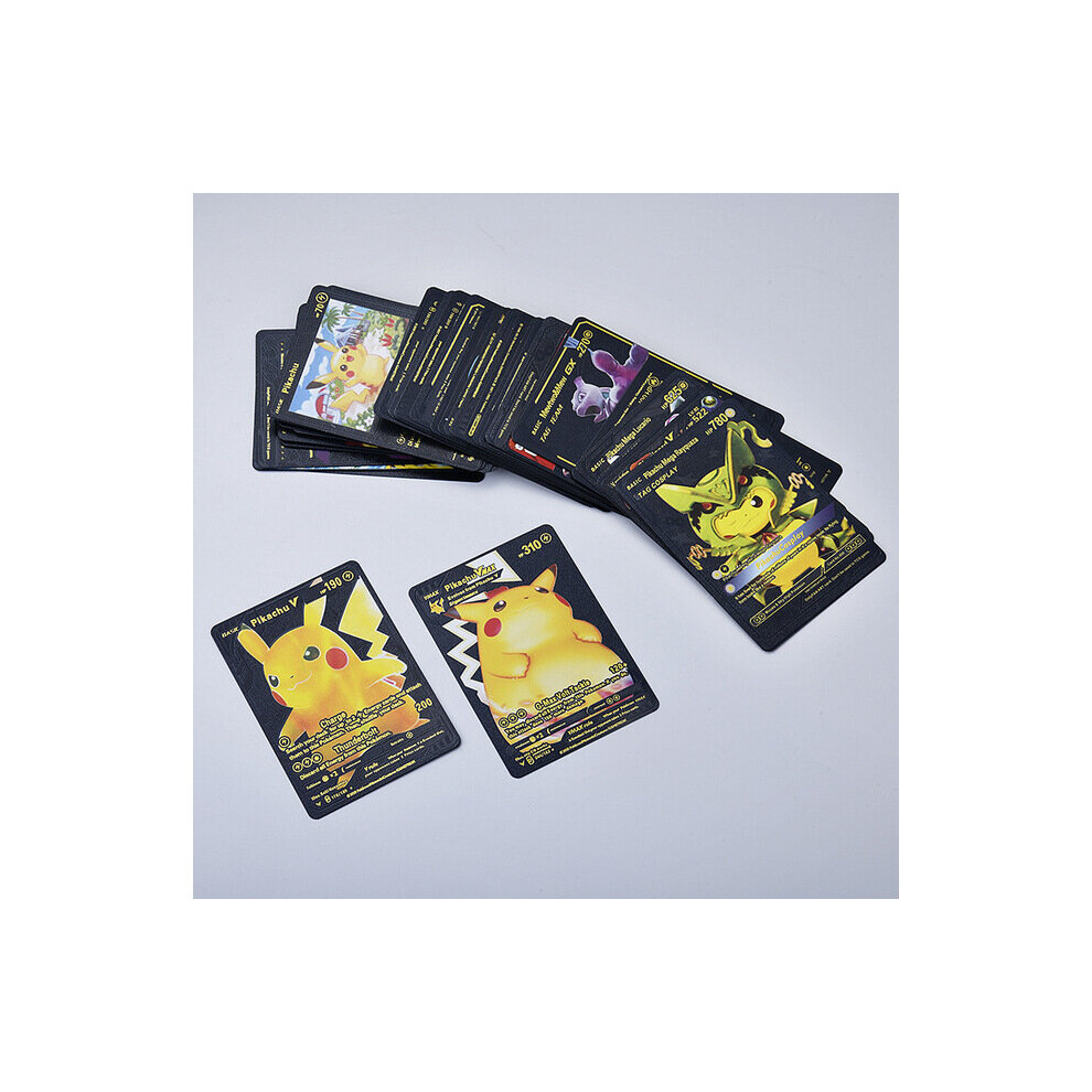 (55pcs Black) Pokemon Cards 55pcs Metal Gold Card Plated Ultra Rare Collection Cards