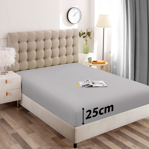 (Grey) Fitted Bed Sheets 25CM Deep Double Size Bed Sheets 1