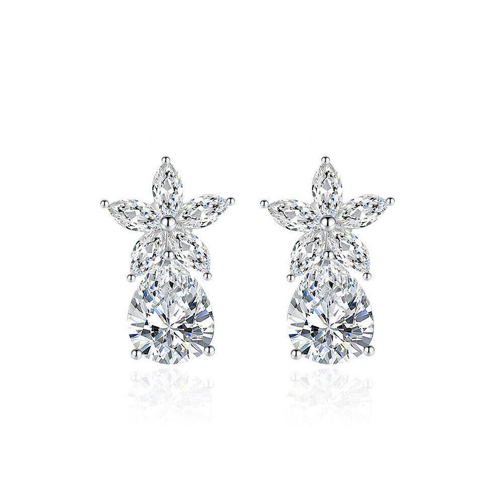 (Clear) Silver Cubic Zirconia Stud Earrings for Women