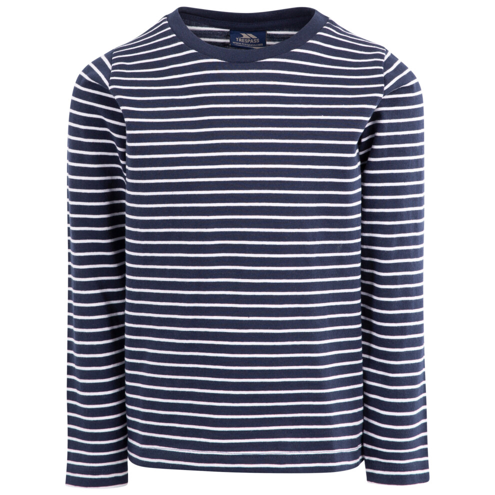 (9-10 Years, Navy White Stripe) Trespass Boys Long Sleeve Top Stripe Clint