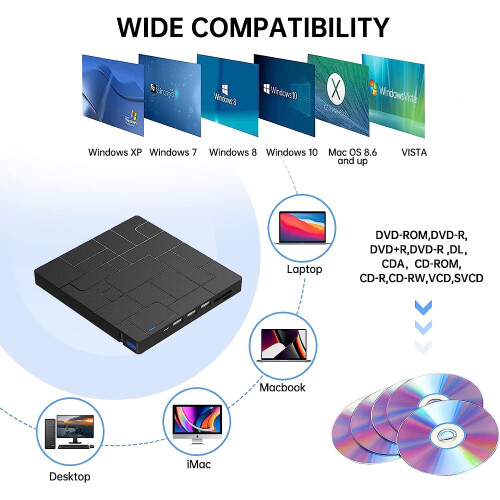 Extern CD DVD-station, USB 3.0 Type-C DVD-ROM CD-RW-speler 1