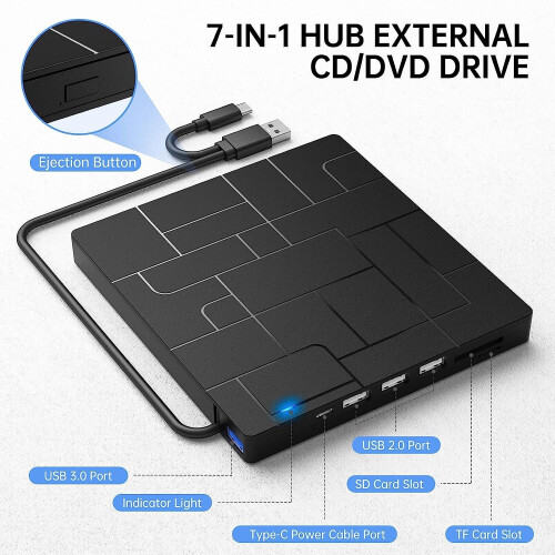 Extern CD DVD-station, USB 3.0 Type-C DVD-ROM CD-RW-speler 2