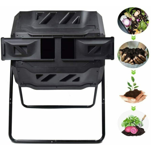 160L Dual Chamber Compost Tumbler Bin Capacity rotatable,