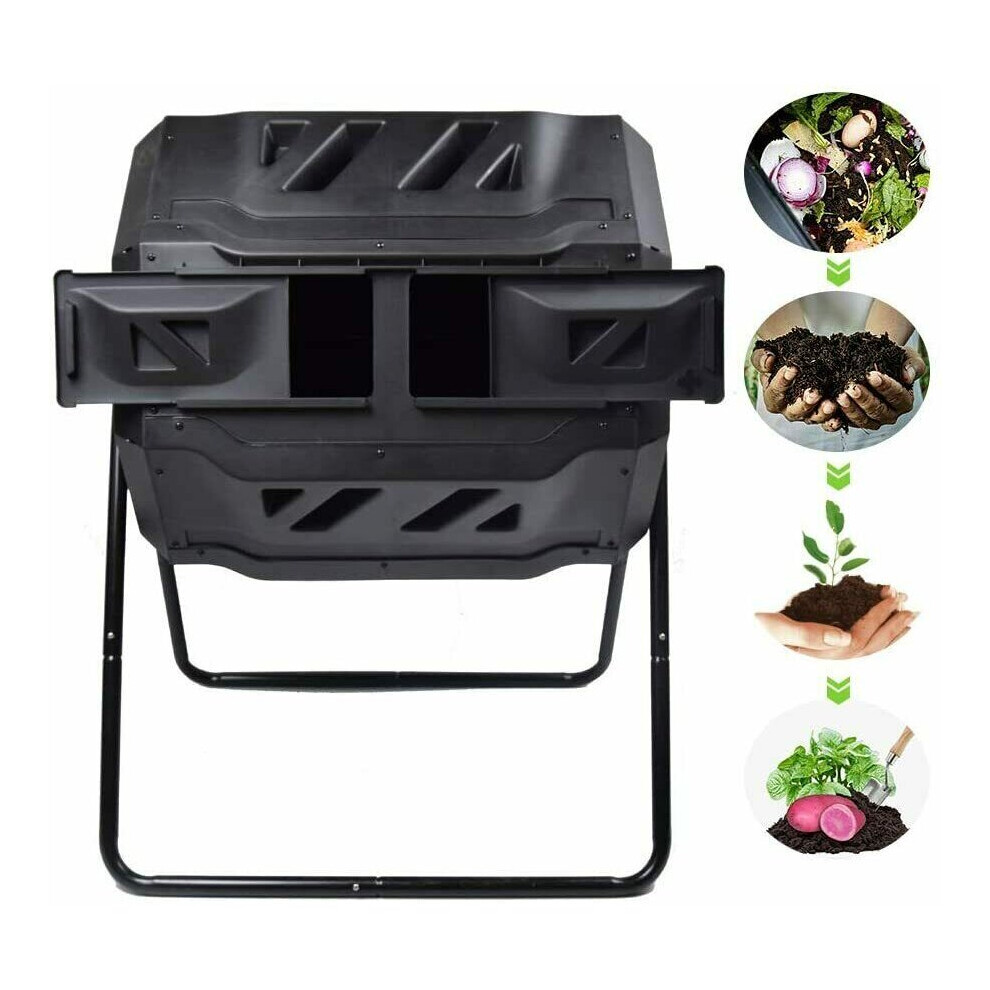 160L Dual Chamber Compost Tumbler Bin Capacity rotatable,