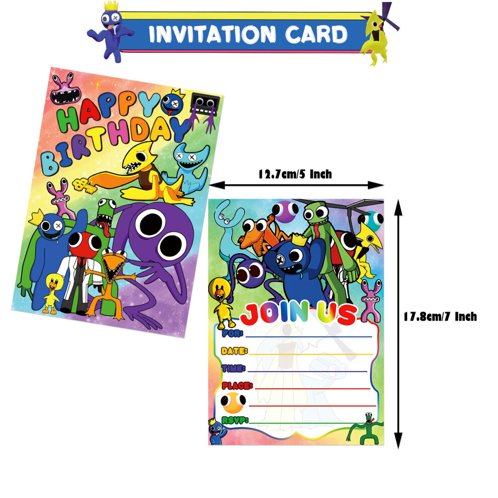 (10 Invitation card) Rainbow Friends Birthday Party Theme Decoration Banner Balloon Invitation  Card