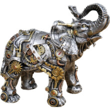 Steampunk Style Elephant Ornament | Resin | Silver & Gold Cog Detail