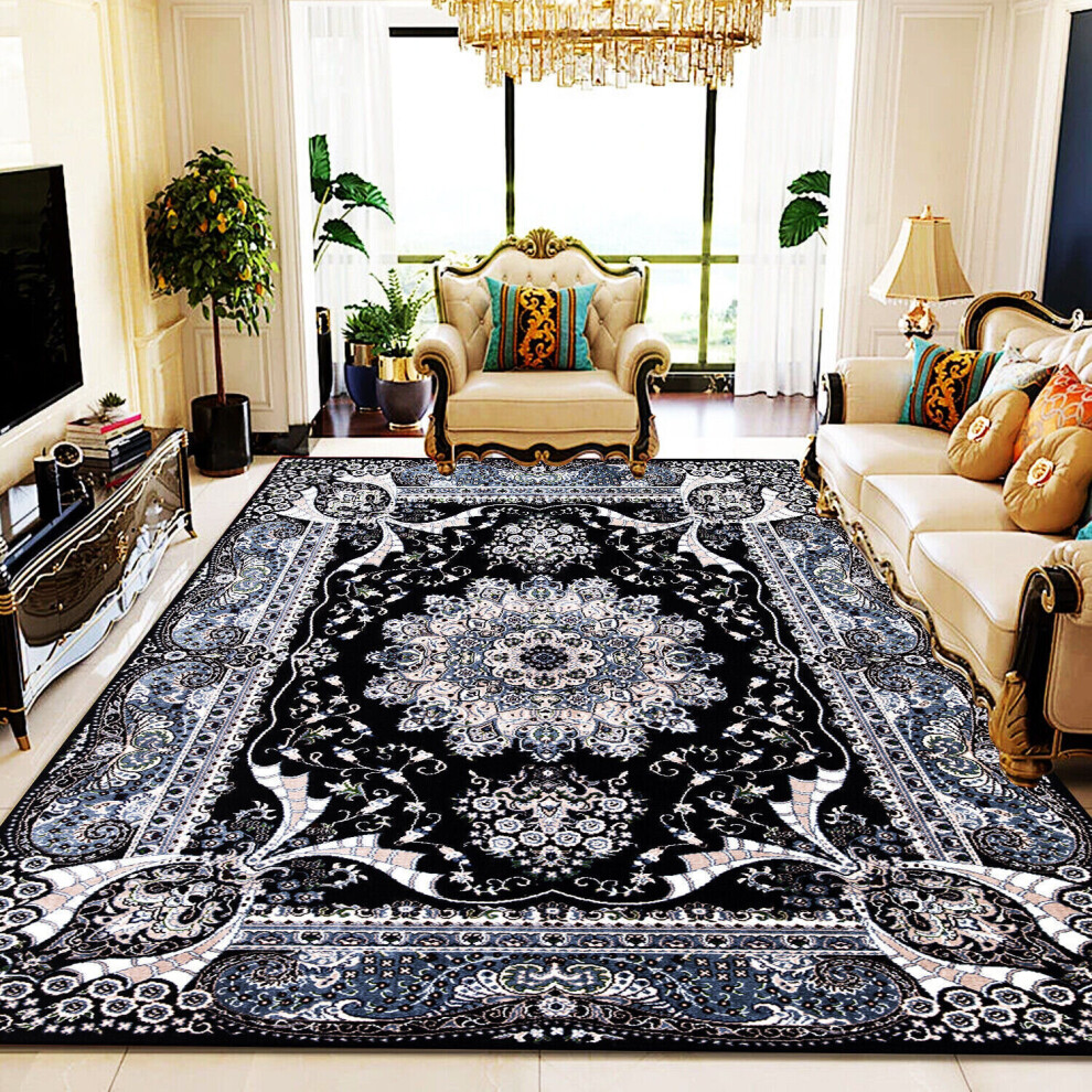 (Black - RADA RUG, 80 x 150 cm) Luxury Large Traditional Rugs Bedroom Living Room Floor Mats