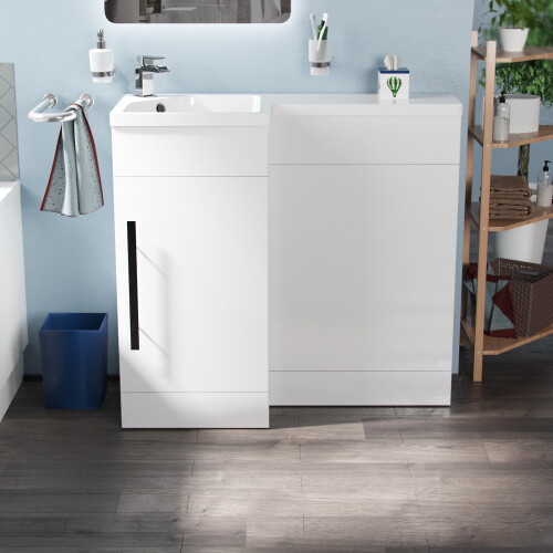NES Home 900mm White Modern L Shape Left Hand Bathroom Basin Vanity Unit FP | Relovane 1