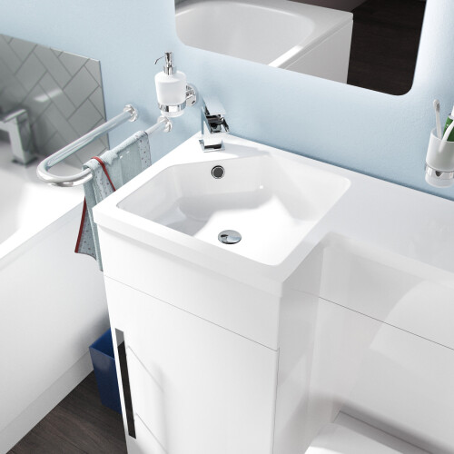 NES Home 900mm White Modern L Shape Left Hand Bathroom Basin Vanity Unit FP | Relovane 2