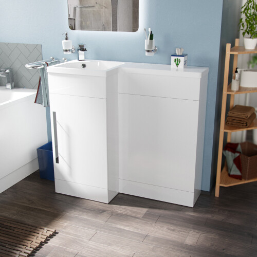 NES Home 900mm White Modern L Shape Left Hand Bathroom Basin Vanity Unit FP | Relovane