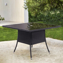 (Black) Outdoor Patio Rattan Dining Table Garden Coffee Table Parasol Hole
