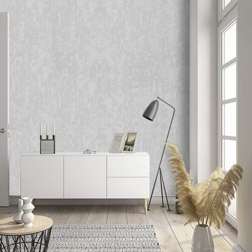 Living And Home Plain Grey Non-Woven Embossed Wallpaper Roll