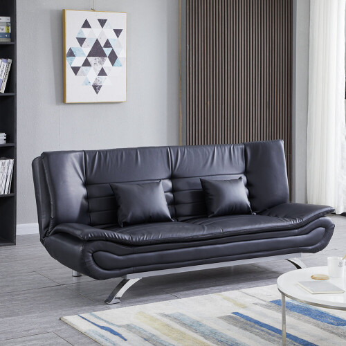 Living And Home Black Shell 3 Seater Recliner Sofa Bed with 2 Pillows 1