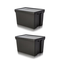 2x 45L Storage Box Black Upcycled Plastic Wham Box 49cm x 39cm x 32cm