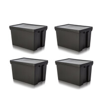 4x 45L Storage Box Black Upcycled Plastic Wham Box 49cm x 39cm x 32cm
