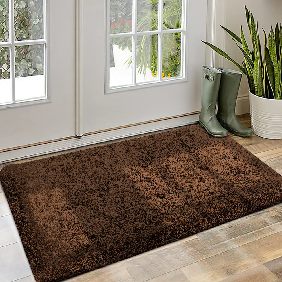 (Brown, 60 x 110 cm) Fluffy Shaggy Rugs Living Room Runner Carpet Mat