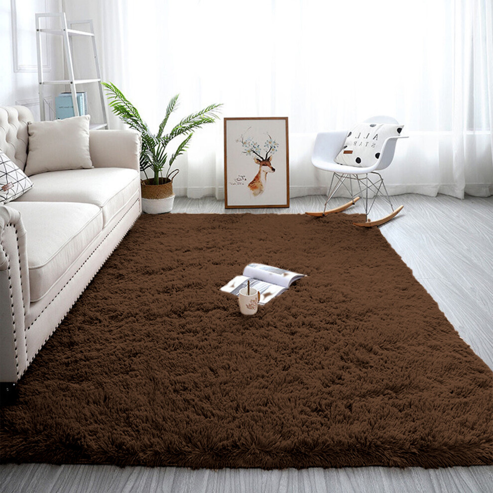 (Brown, 200 x 290 cm) Shaggy Rugs Non-Slip Living Room Runner Carpet Mat