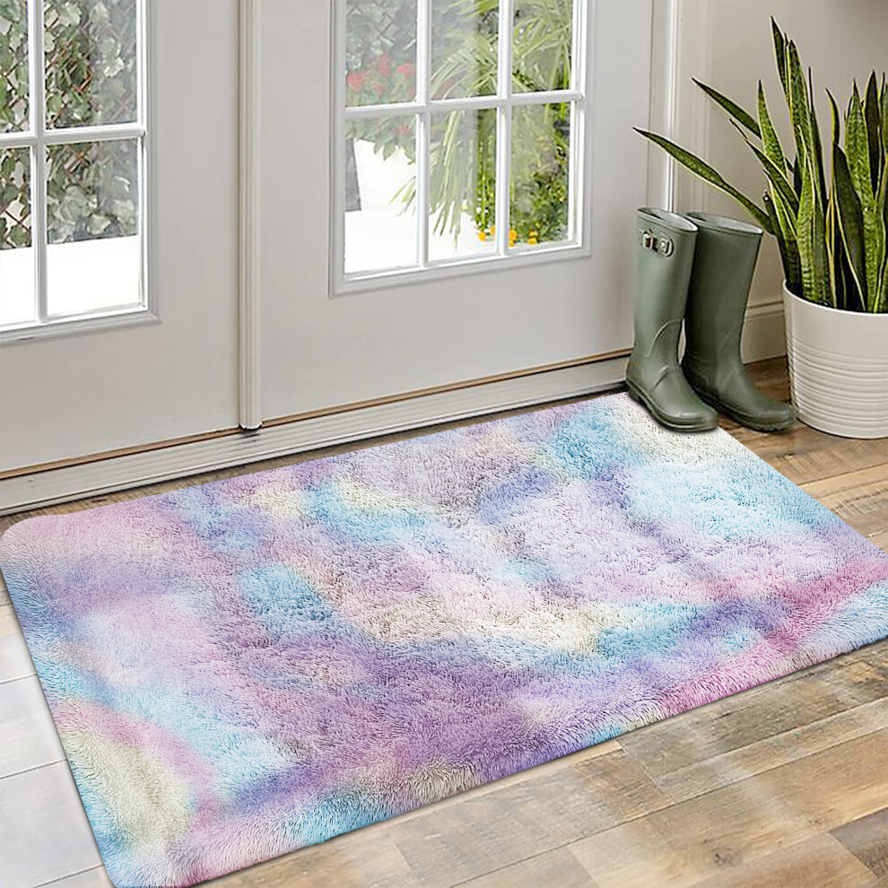 (Rainbow, 60 x 110 cm) Shaggy Non Slip Rugs Bedroom Living Room Area Rugs Hallway Runner Fluffy Carpets Bath Door Mats