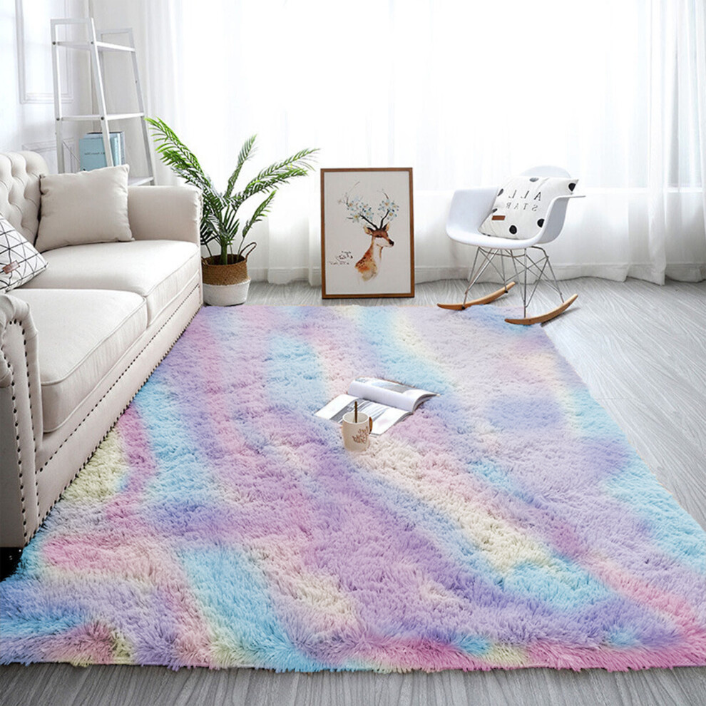 (Rainbow, 200 x 290 cm) Fluffy Shaggy Rugs Living Room Runner Carpet Mat