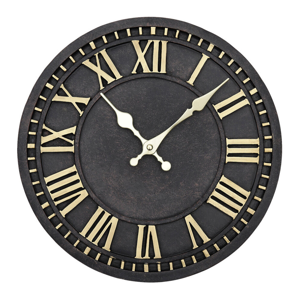 Round Black & Gold Decorative Roman Numeral Wall Clock