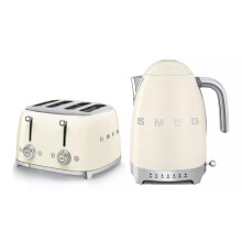 Smeg KLF04CRUK 1.7L Variable Temperature Controlled Kettle & TSF03CRUK 4 Slice Toaster Cream