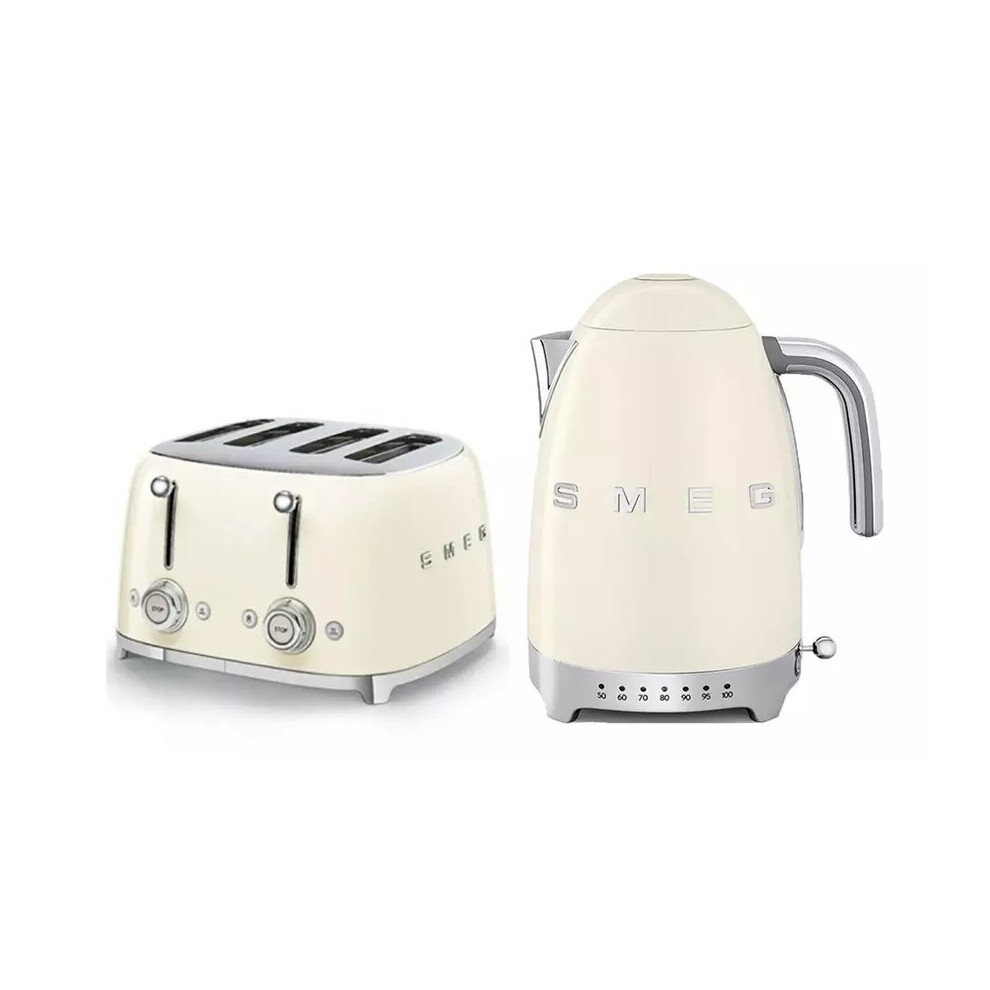 Smeg KLF04CRUK 1.7L Variable Temperature Controlled Kettle & TSF03CRUK 4 Slice Toaster Cream