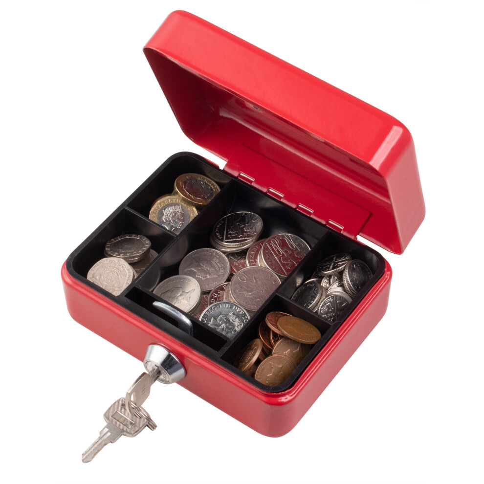 (Red, 4) Metal Cash Money Box Steel Security Safe Key