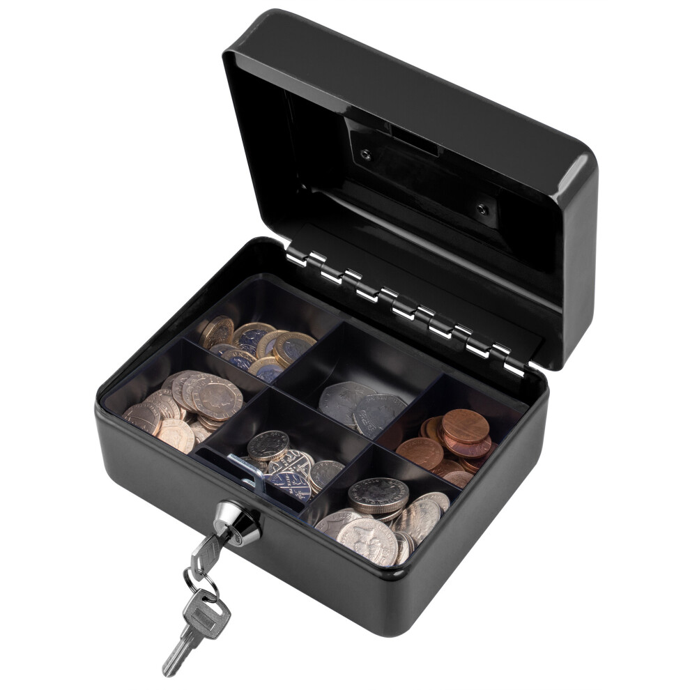 (Black, 6) Metal Cash Money Box Steel Security Safe Key