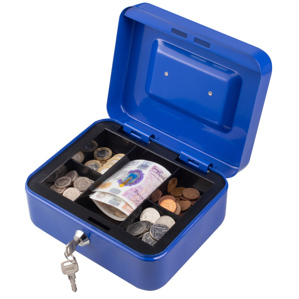 (Blue , 8) Metal Cash Money Box Steel Security Safe Key