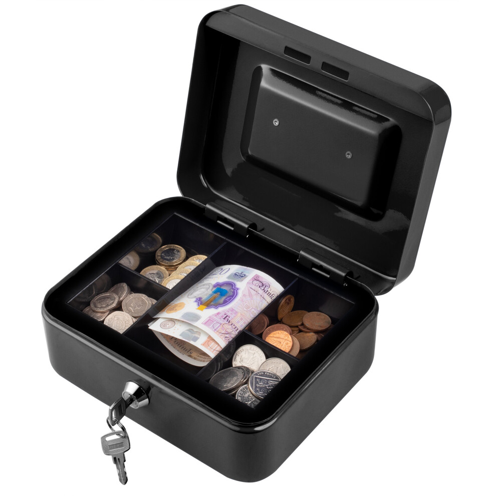 (Black, 8) Metal Cash Money Box Steel Security Safe Key