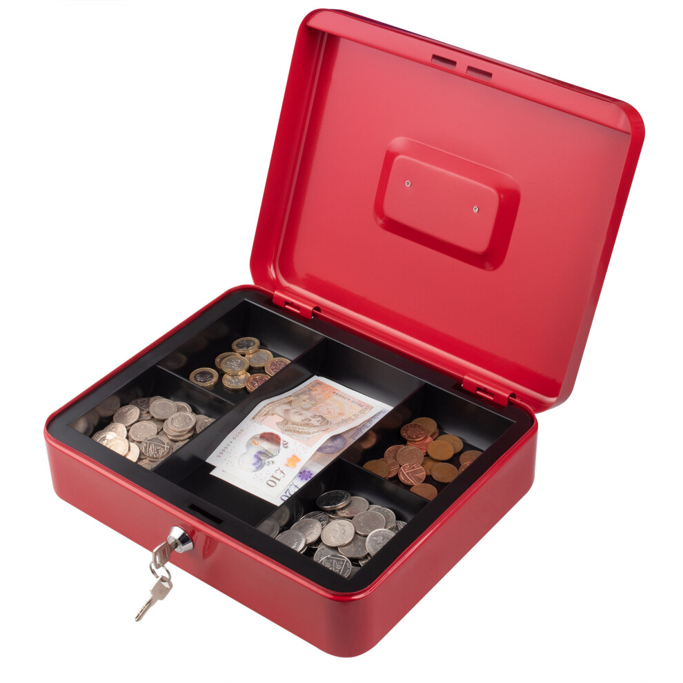 (Red, 12) Metal Cash Money Box Steel Security Safe Key