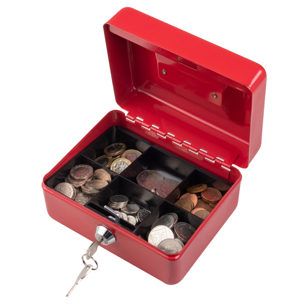 (Red, 6) Metal Cash Money Box Steel Security Safe Key