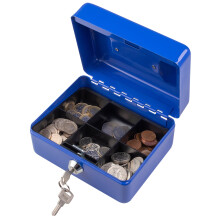 (Blue , 6) Metal Cash Money Box Steel Security Safe Key