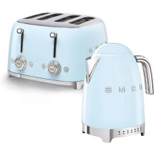 Smeg Pastel Blue Kettle &amp; 4-Slice Toaster Bundle – 1.7L, 3kW, Variable-Temp, EEJB128