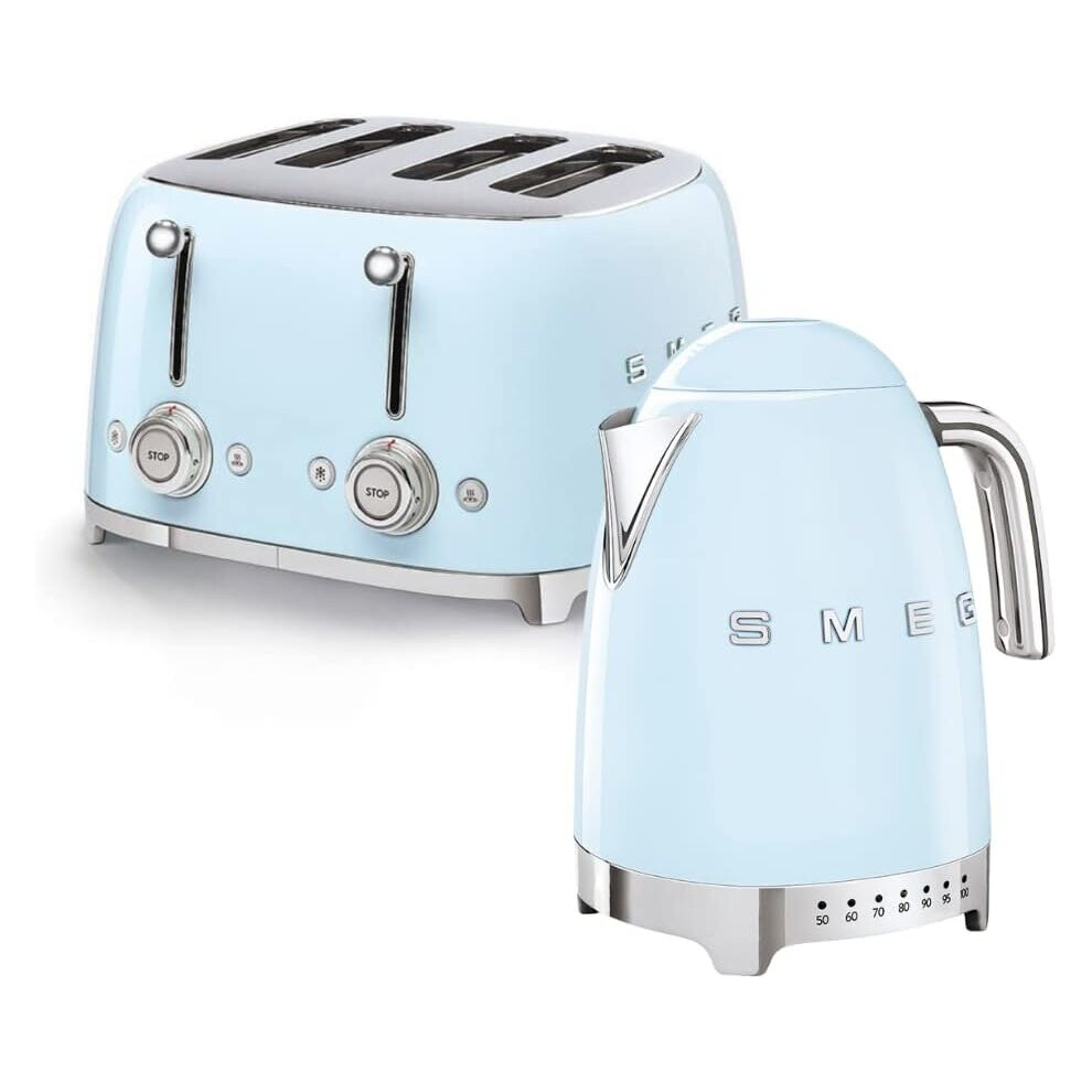 Smeg 1.7L 3Kw Variable Temperature Kettle And 4 Slice Toaster Bundle In Pastel Blue