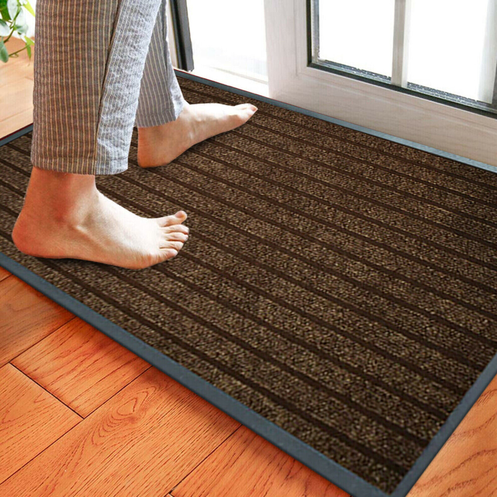 (40x60 cm, Brown) Heavy Duty Rubber Mat Non Slip Backed Runner Mats