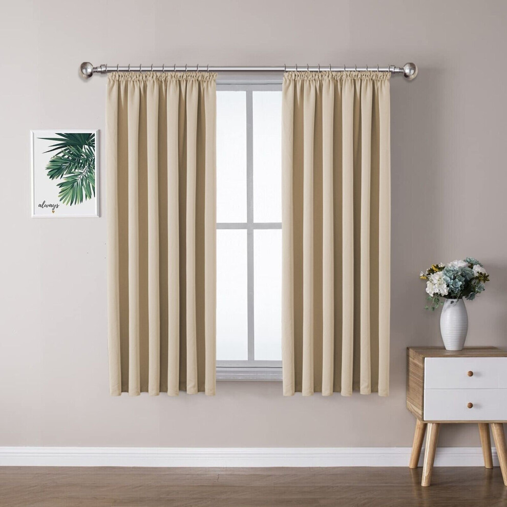 (66x72 inches) Cream Curtains Pencil Pleat Blackout Ready Made