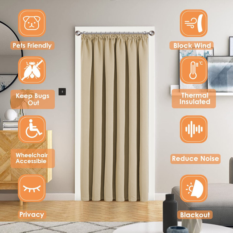 Aspire Homeware (66X84 Inches (Single Panel Door Curtain)) Living Room Curtains Pencil Pleat Drape Uk Cream