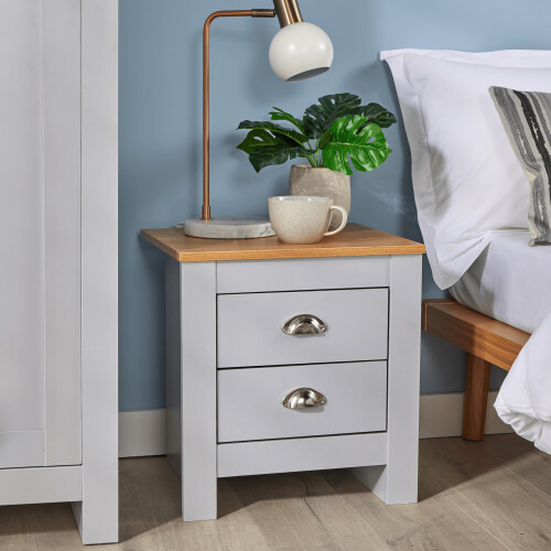 Home Source Camden 2 Drawer Bedroom Bedside Table Storage Unit Grey on