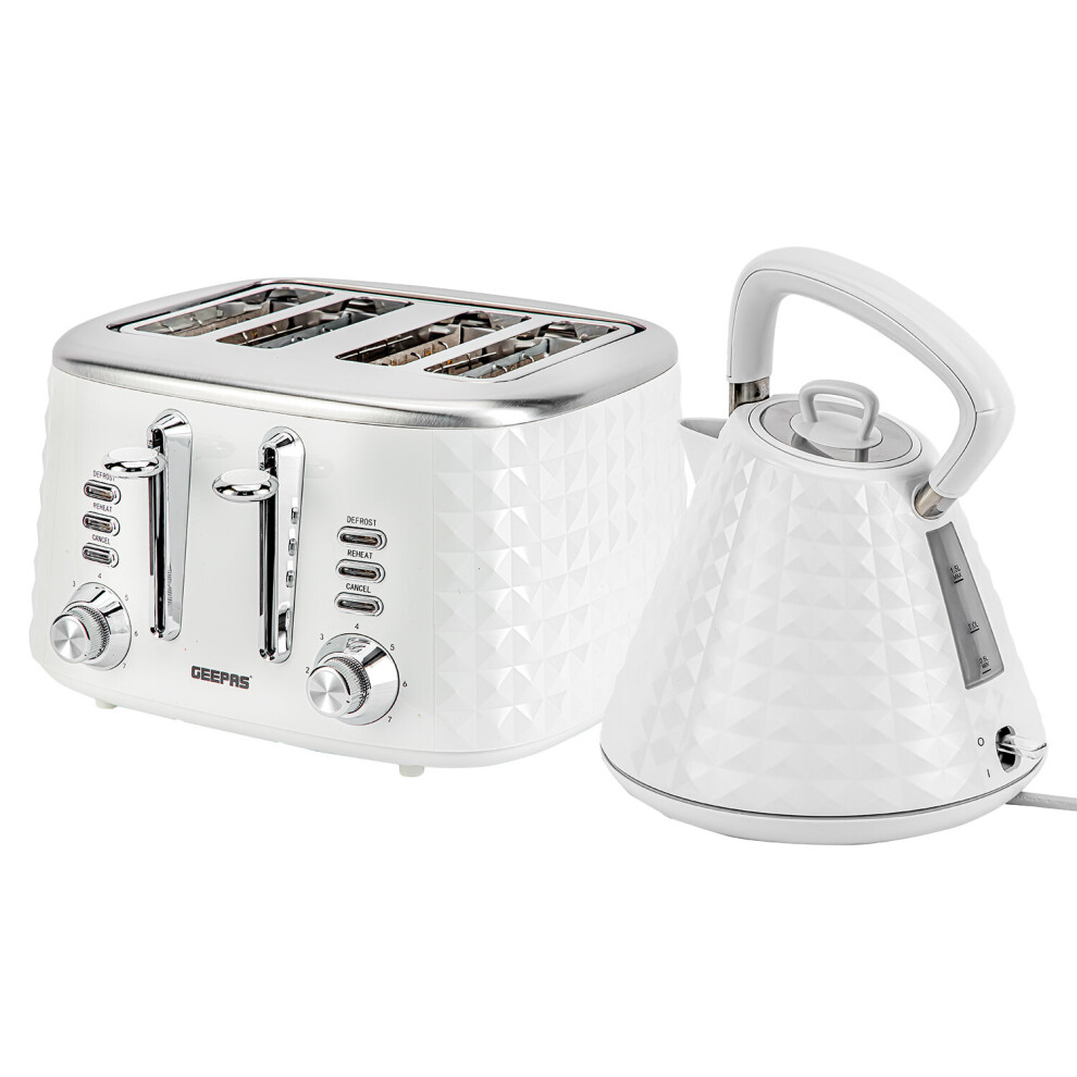 New Geepas (White) Kettle & Slice Bread Toaster Set White Co38061bt36552-Wt Size 4