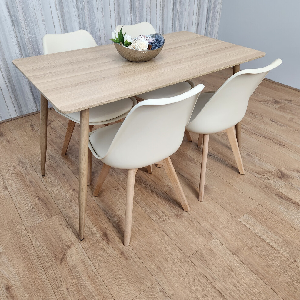 Rectangle Oak Effect Dining Table With 4 Cream Tulip Chairs Table Set